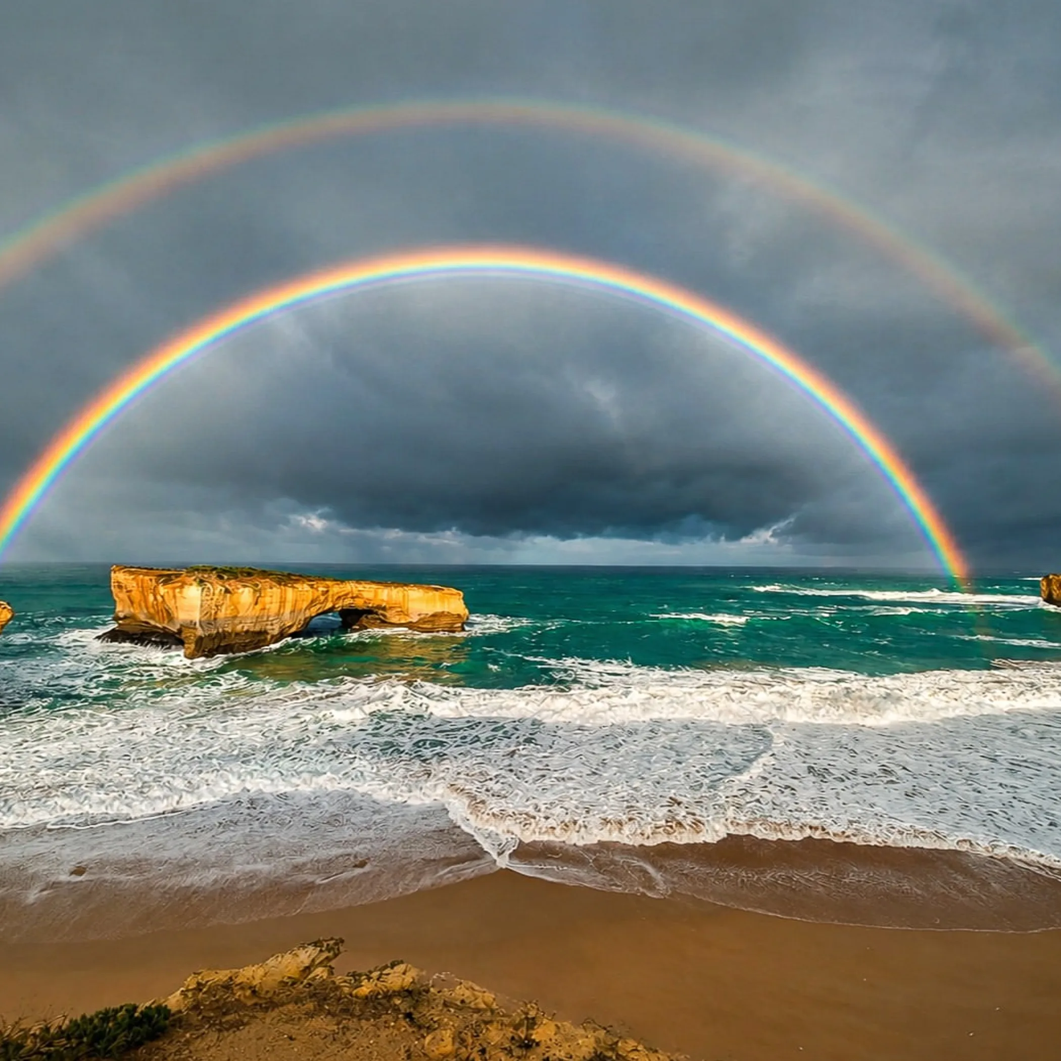 coastal scene with rainbow
